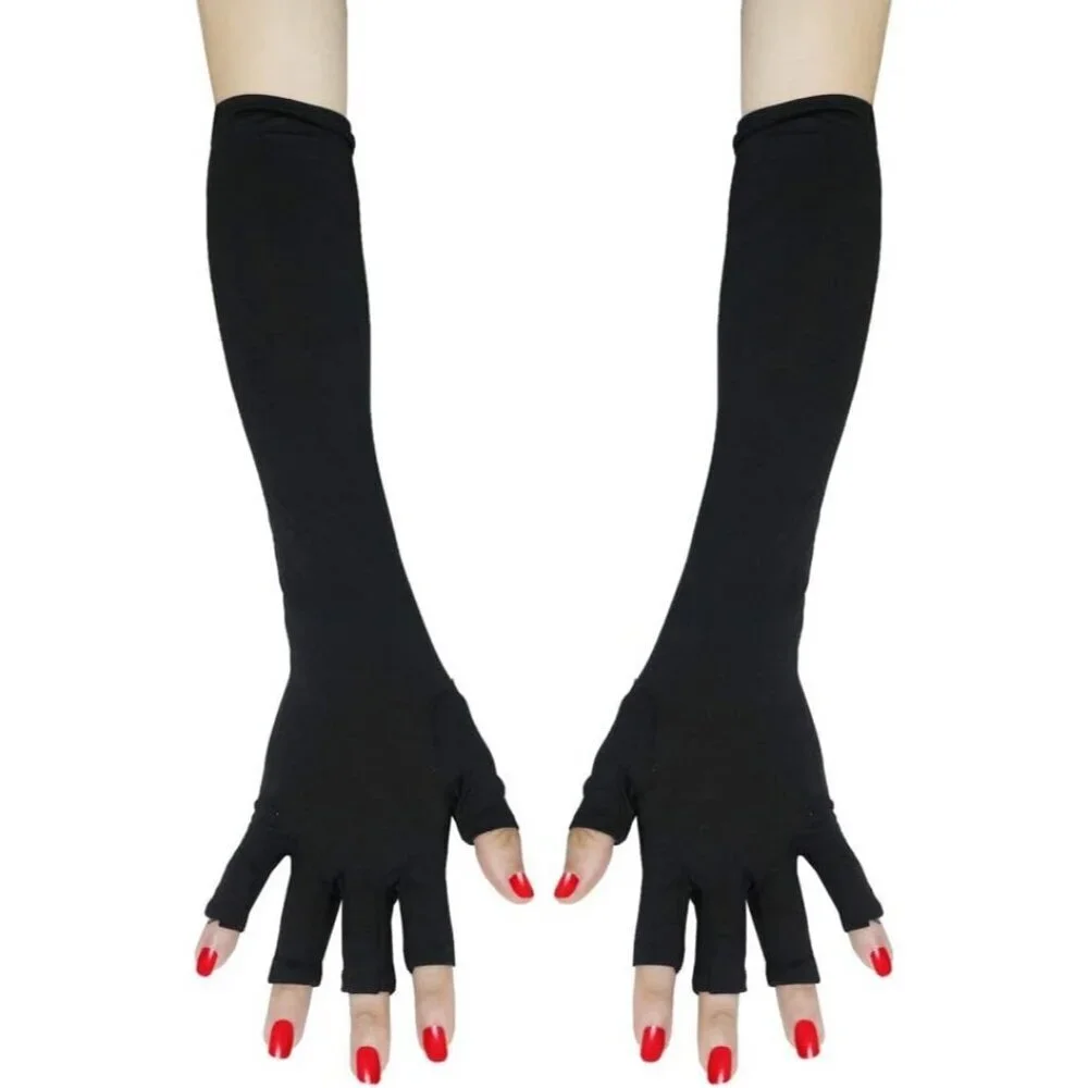 Women's Elegant Fingerless Protection Nails Black Long Gloves Halloween Fashion
